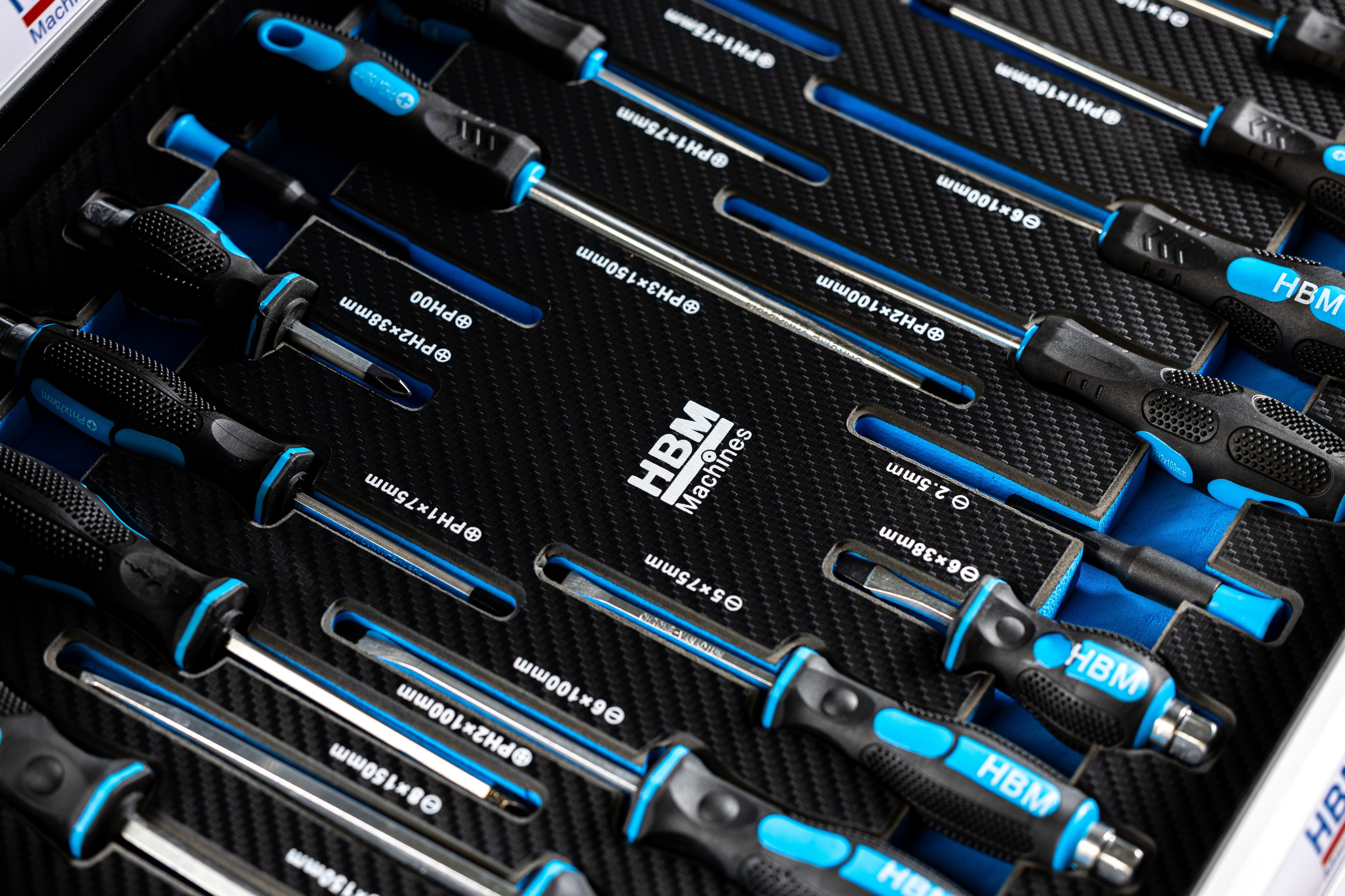 Profesionálna skrinka - dielenský vozík s náradím, so 7 zásuvkami, 245ks náradia, 6 vložiek carbon - HBM Holandsko, premium