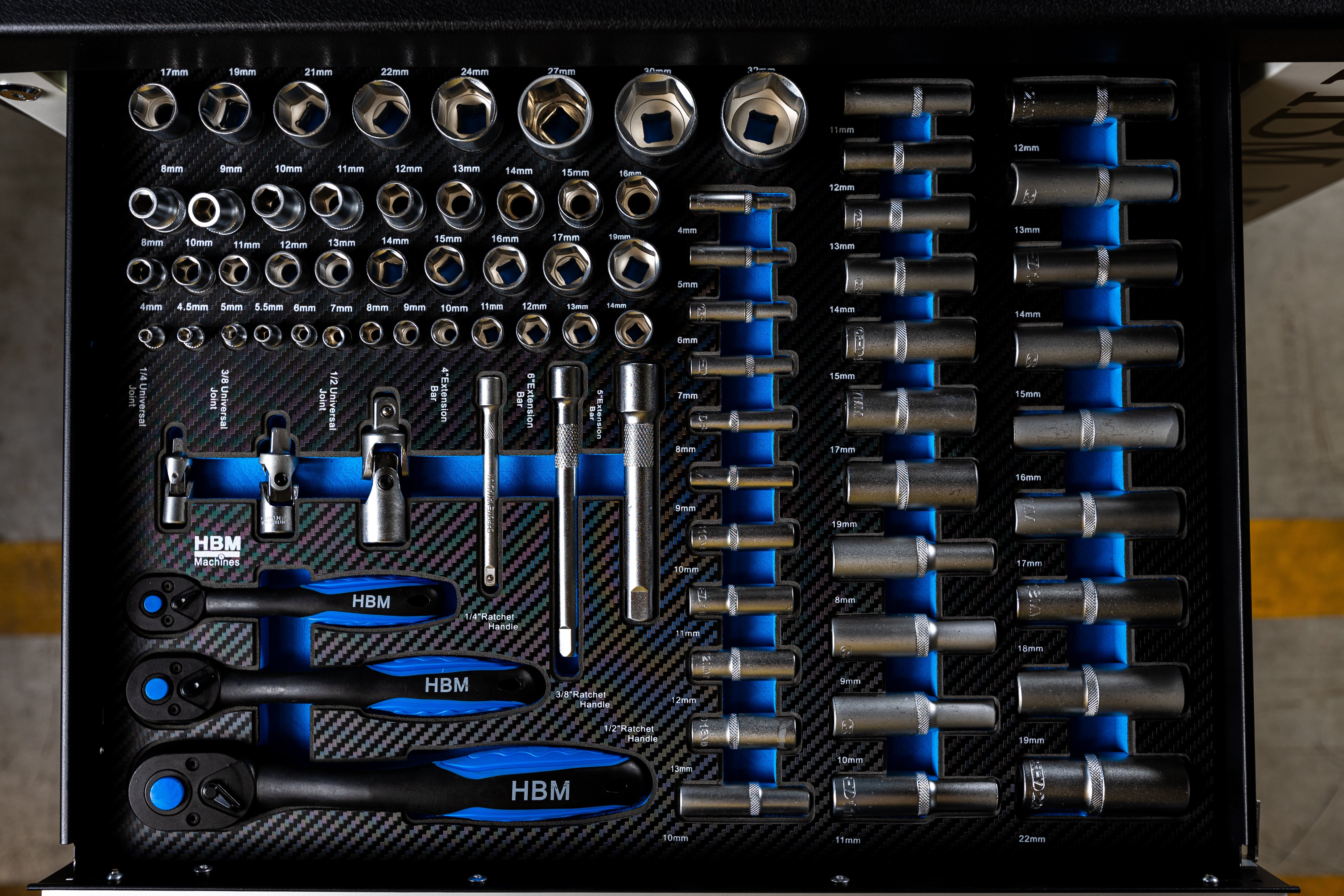 Profesionálna skrinka - dielenský vozík s náradím, so 7 zásuvkami, 245ks náradia, 6 vložiek carbon - HBM Holandsko, premium