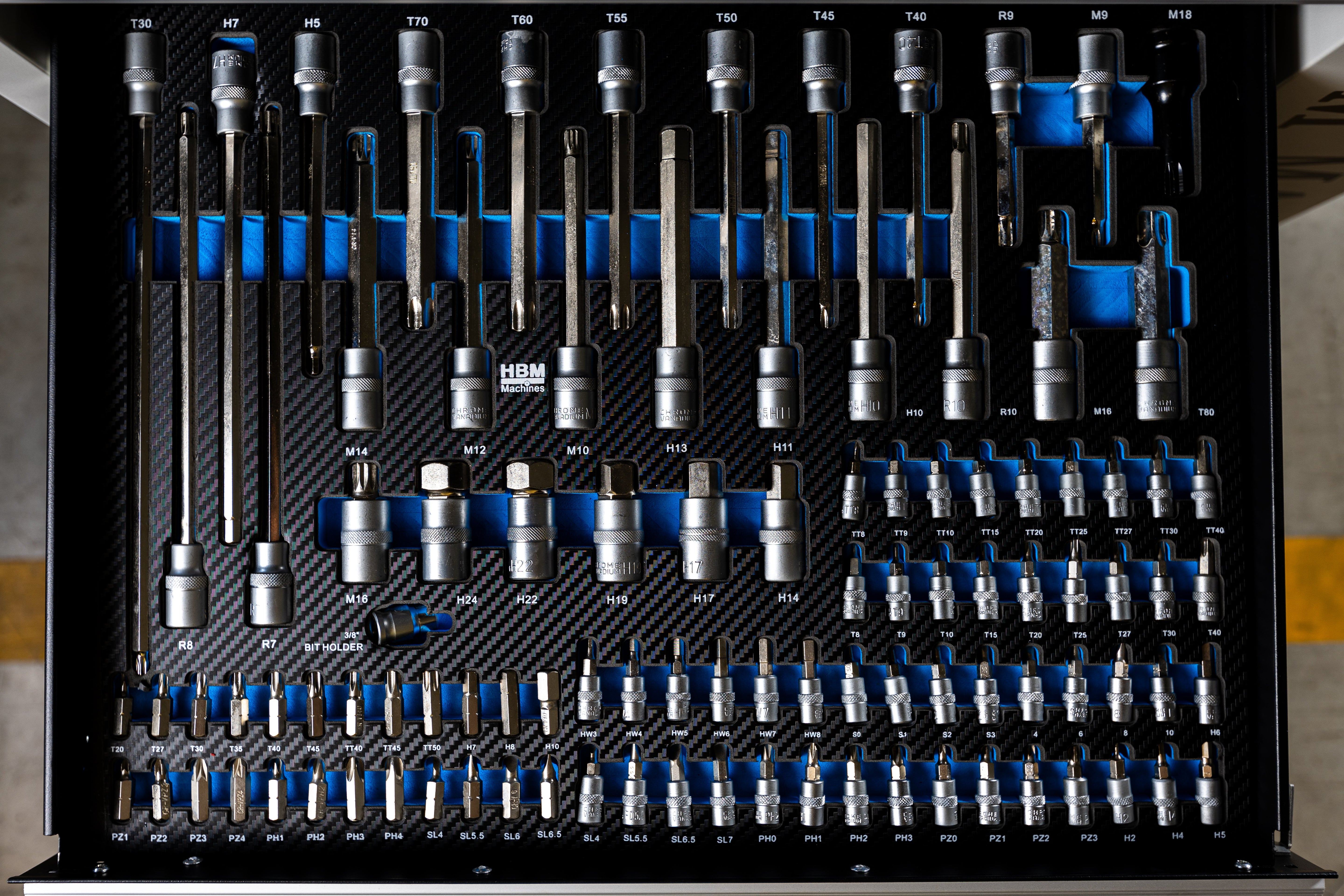 Profesionálna skrinka - dielenský vozík s náradím, so 7 zásuvkami, 245ks náradia, 6 vložiek carbon - HBM Holandsko, premium