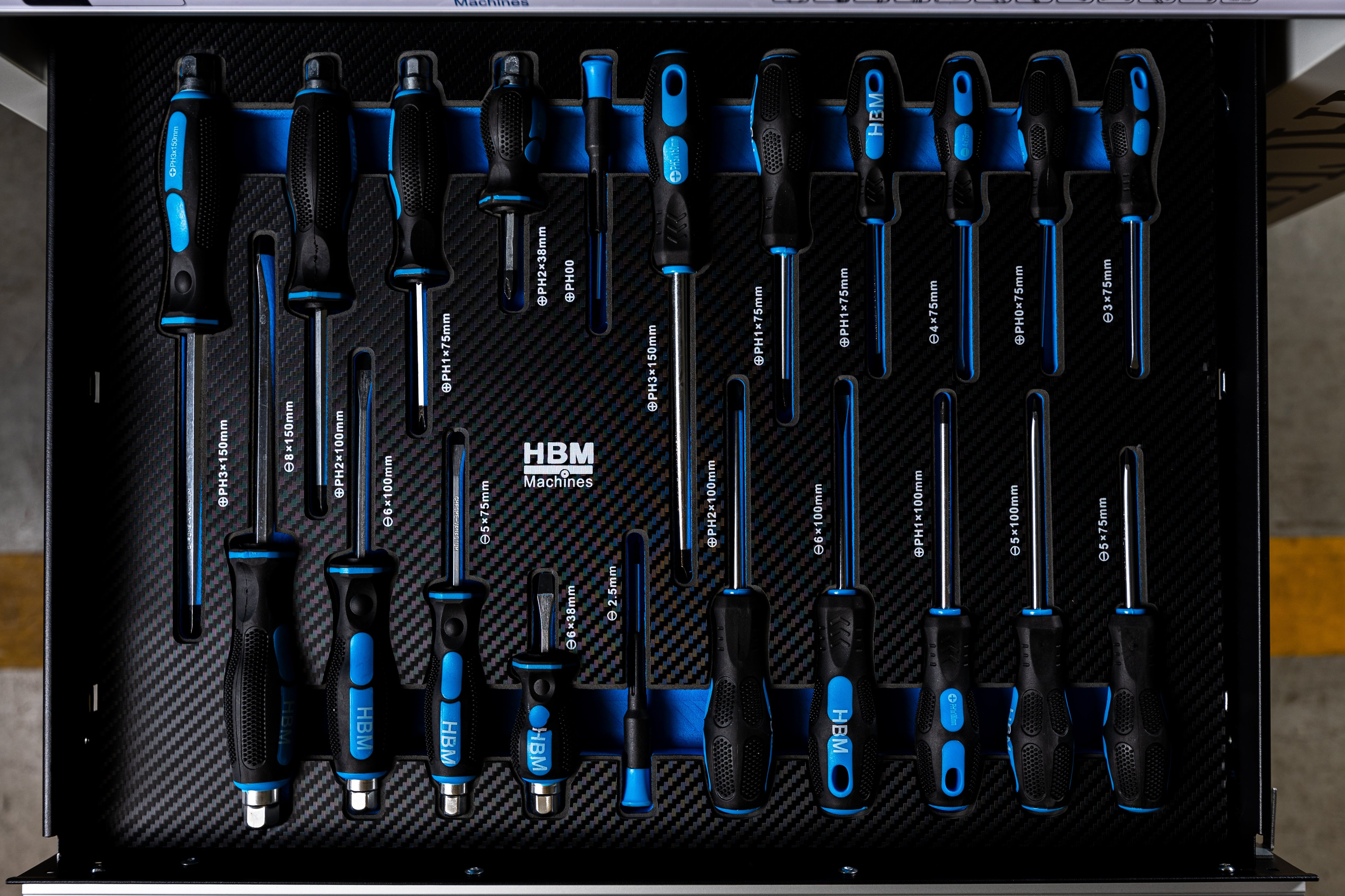 Profesionálna skrinka - dielenský vozík s náradím, so 7 zásuvkami, 245ks náradia, 6 vložiek carbon - HBM Holandsko, premium