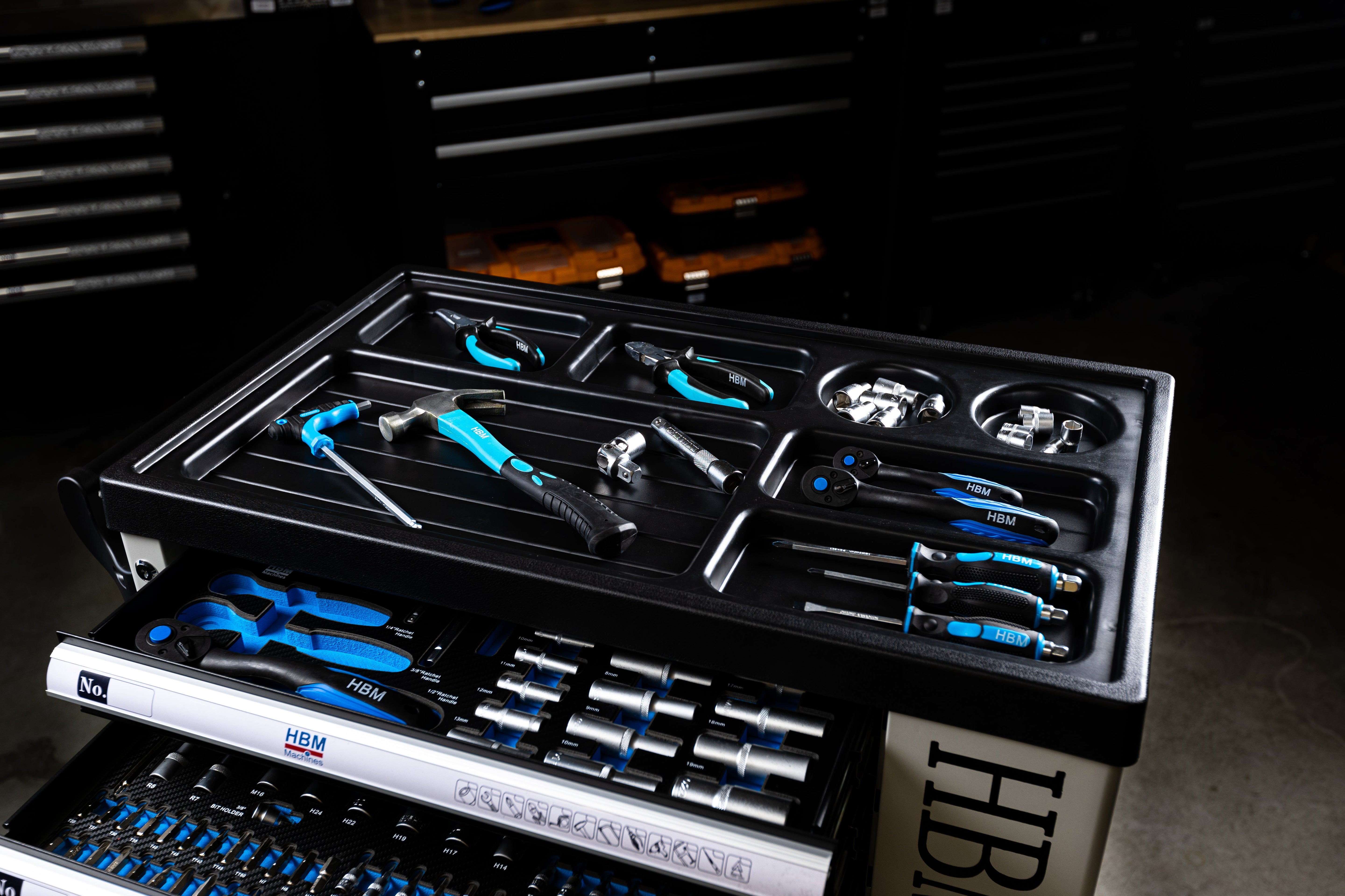 Profesionálna skrinka - dielenský vozík s náradím, so 7 zásuvkami, 245ks náradia, 6 vložiek carbon - HBM Holandsko, premium