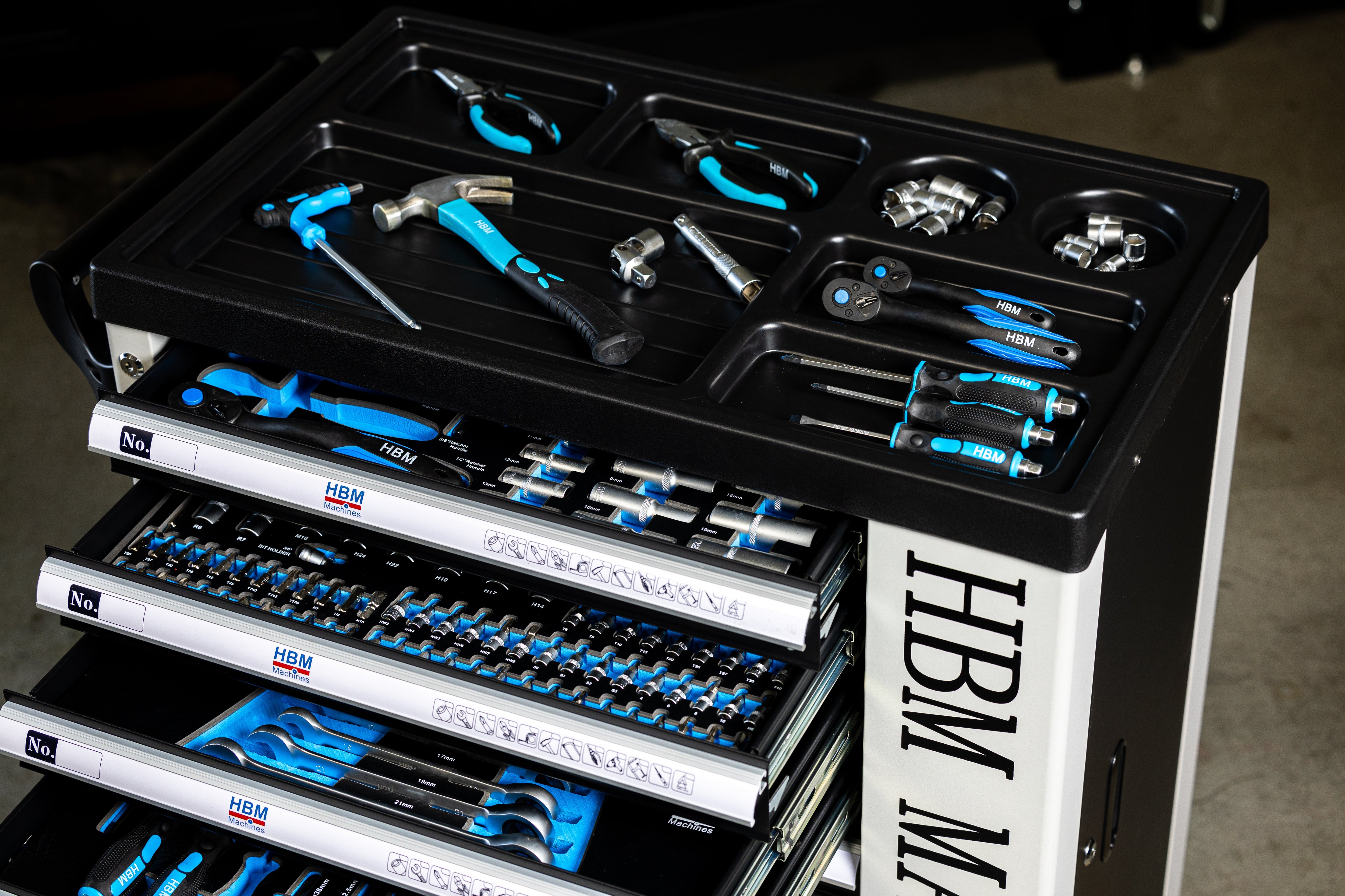 Profesionálna skrinka - dielenský vozík s náradím, so 7 zásuvkami, 245ks náradia, 6 vložiek carbon - HBM Holandsko, premium