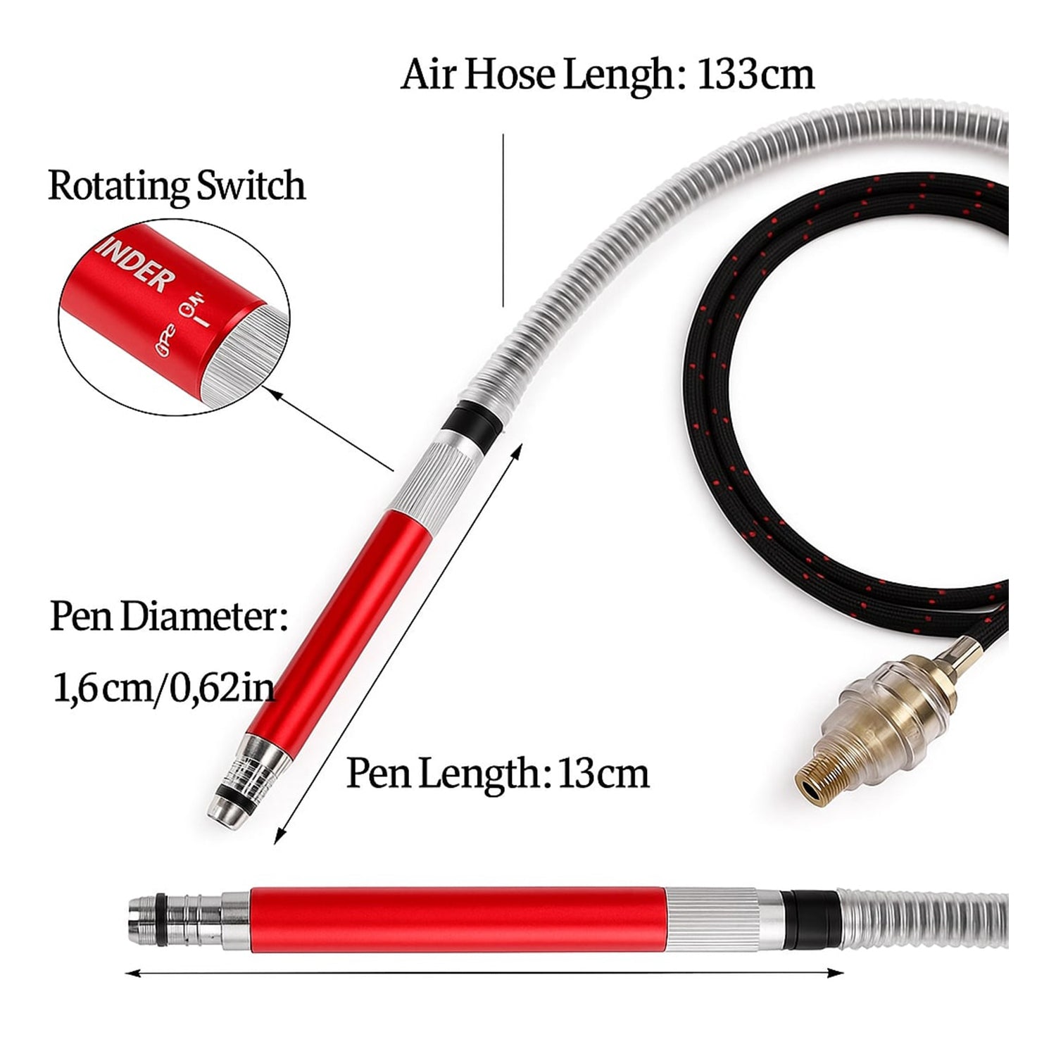 Pneumatická mikrobrúska, 17 dielov, vysoké otáčky 58 000 ot./min, kompaktný a ľahký nástroj na brúsenie, čistenie, rezanie, leštenie a zváranie