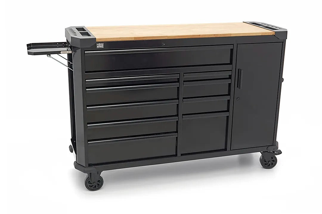 Profesionálna kovová skriňa 10 zásuviek mobilný vozík pracovný stôl 147cm, masívna drevená doska HBM holandsko