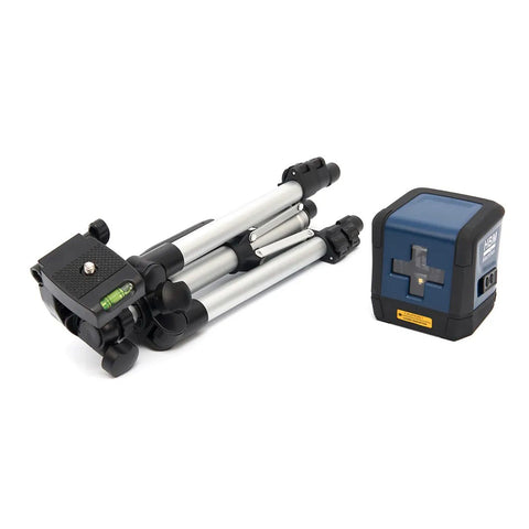 Laserová vodováha krížová so statívom, presnosť ±3 mm/10m, dosah 30m, IP54, ideálna na presné zarovnanie HBM