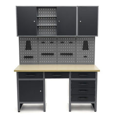 Dielenský pracovný stôl so 6 zásuvkami, panelom na náradie a skrinkami, 160cm, HBM