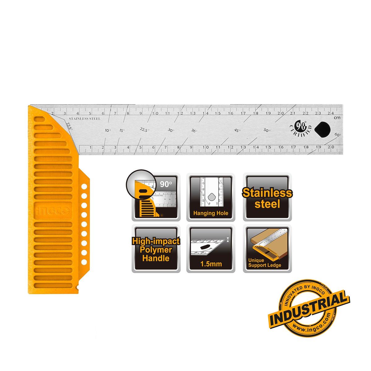 Uholník s pravítkom 300/40mm Ingco