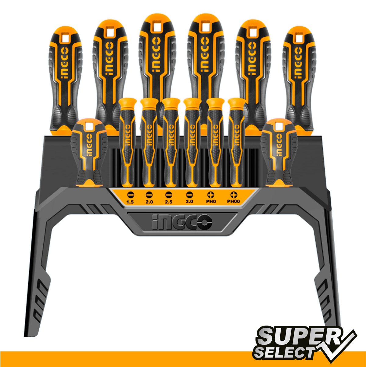 Súprava 14 skrutkovačov so stojanom ingco