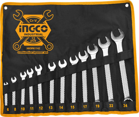 Sada 12 kombinovaných očkoplochých kľúčov 6 - 24mm Ingco