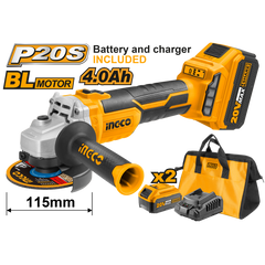 Uhlová brúska Flex bezuhlíkový motor 115mm s nabíjačkou a 2 akumulátormi 4Ah 20V Ingco