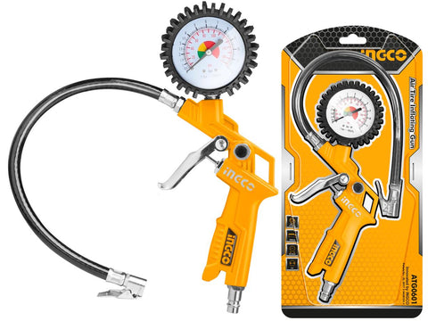 Pištoľ na hustenie pneumatík s manometrom Ingco