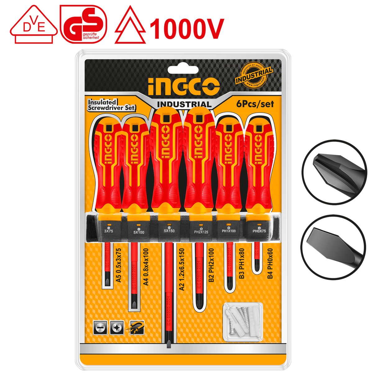 Súprava 6 izolovaných skrutkovačov pre elektrikárov ingco