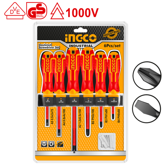 Súprava 6 izolovaných skrutkovačov pre elektrikárov ingco