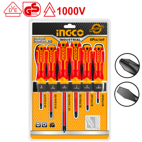 Súprava 6 izolovaných skrutkovačov pre elektrikárov ingco