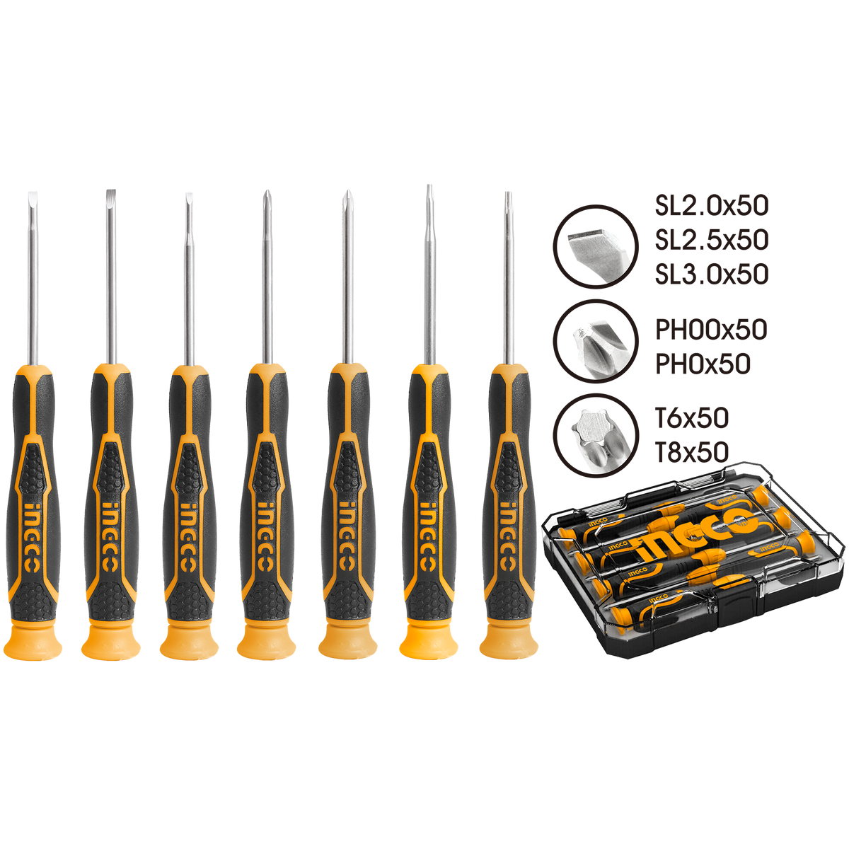 Súprava 7 presných skrutkovačov ingco