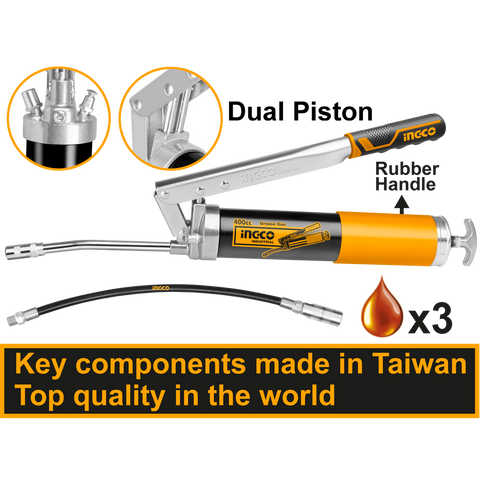 Ručná mazacia pištoľ - maznica s 2 piestami, 400ml Ingco