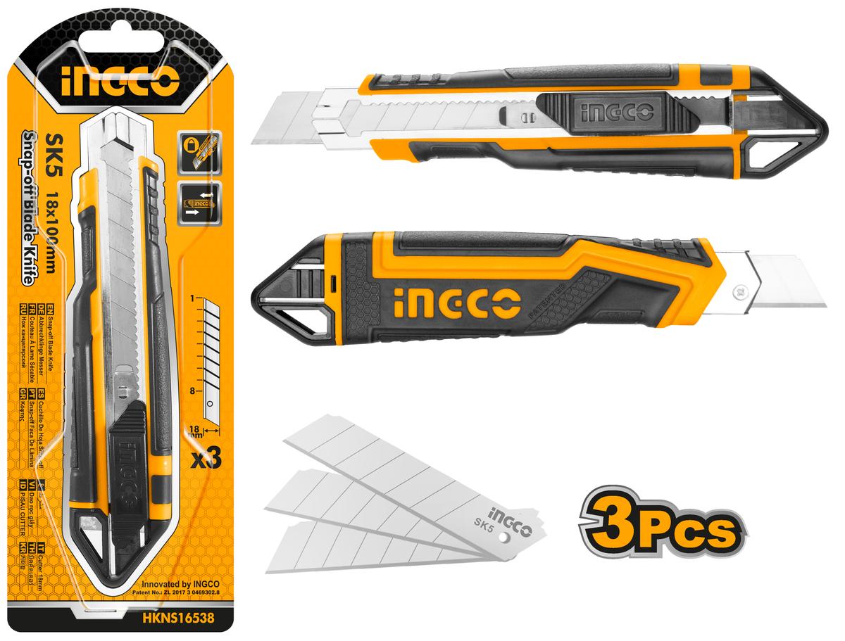 Orezávací - odlamovací nôž s 2 náhradnými čepeľami Ingco