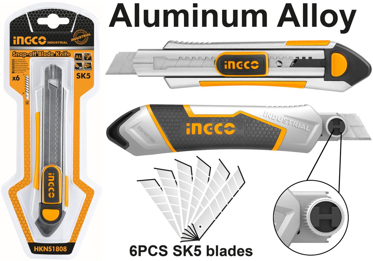 Skladací hliníkový orezávač s gumovou rukoväťou a 5 náhradnými čepeľami ingco
