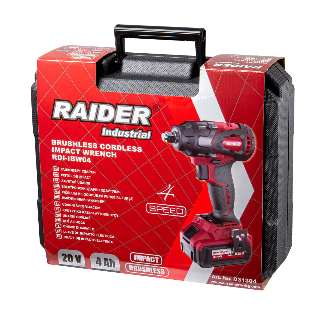 Akumulátorový rázový uťahovák 1/2'', 480Nm, 20V, 4Ah Raider