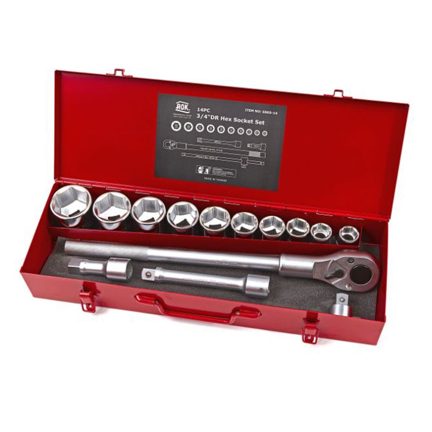 Profesionálna súprava aok, nástrčky s račňou 3/4, 22–50 mm, 14 kusov