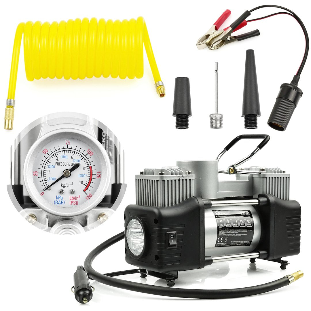 Auto kompresor 12V 250W s baterkou, Geko
