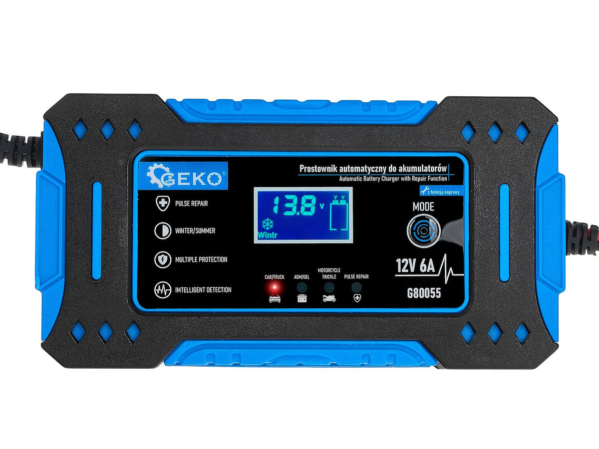 Automatická mikroprocesorová nabíjačka autobatérií s LCD displejom, 12V, 6A, pre autobatérie 2 - 150Ah, Geko