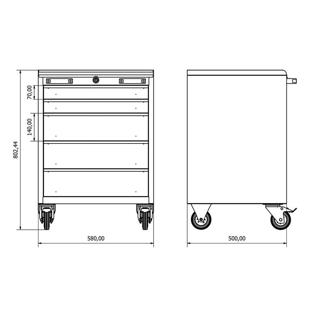 Mobilný dielenský vozík - skrinka na náradie s 5 zásuvkami 58 × 50 × 80cm