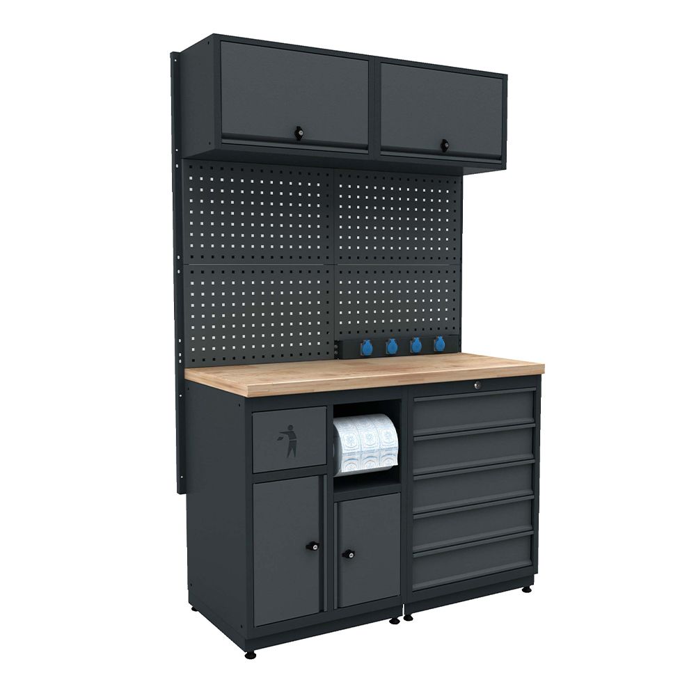 Modulárny kovový nábytok do dielne, zostava s pracovným stolom 1,24m model 1