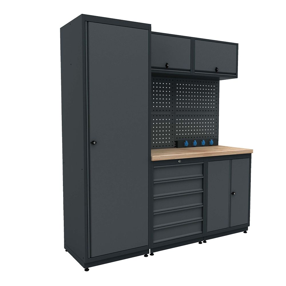 Modulárny kovový nábytok do dielne, zostava s pracovným stolom 1,86m model 2