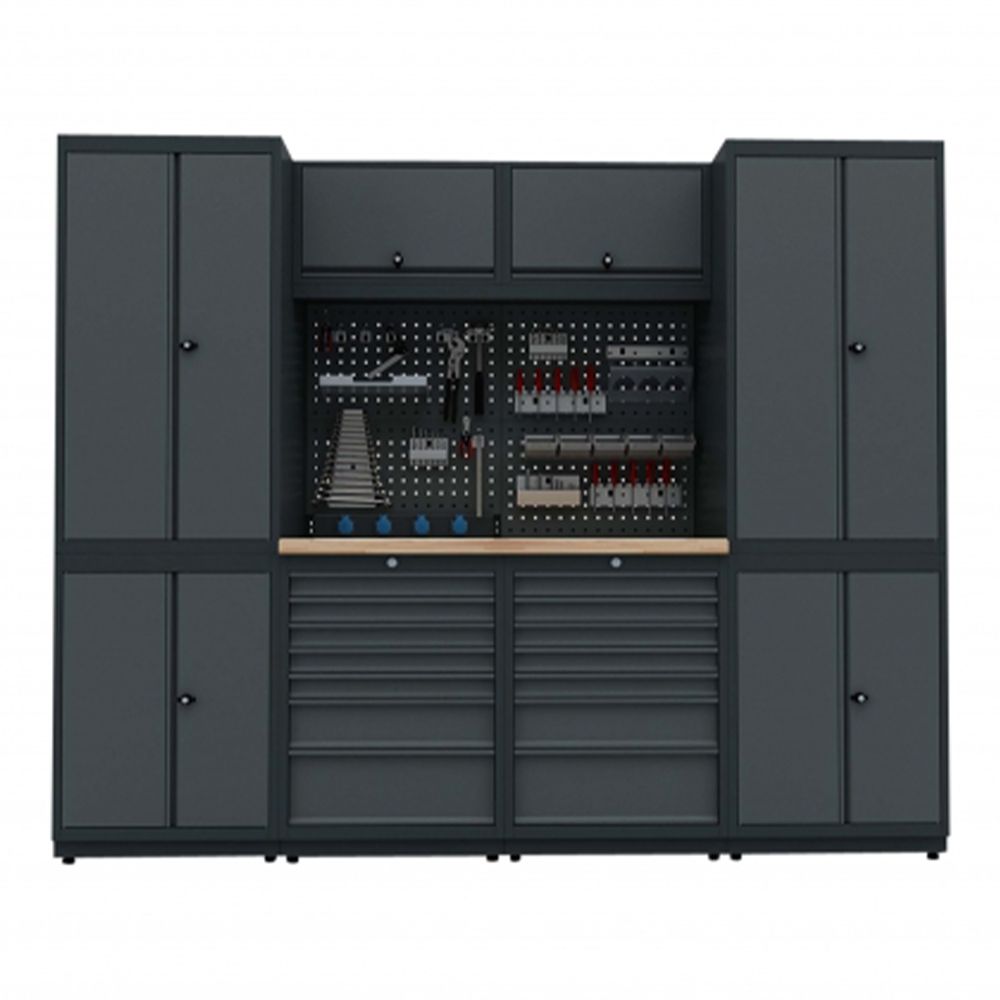 Modulárny nábytok do dielne, zostava s pracovným stolom 2,48m model C