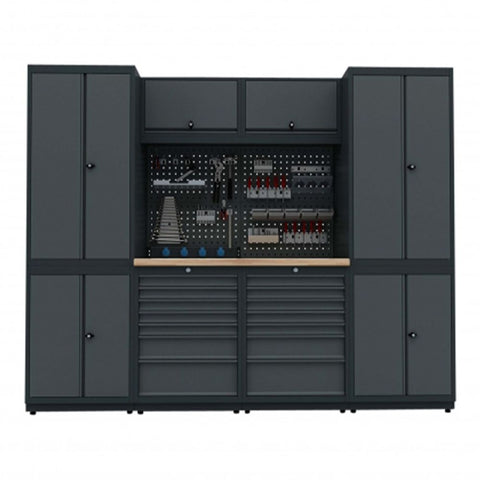 Modulárny nábytok do dielne, zostava s pracovným stolom 2,48m model C