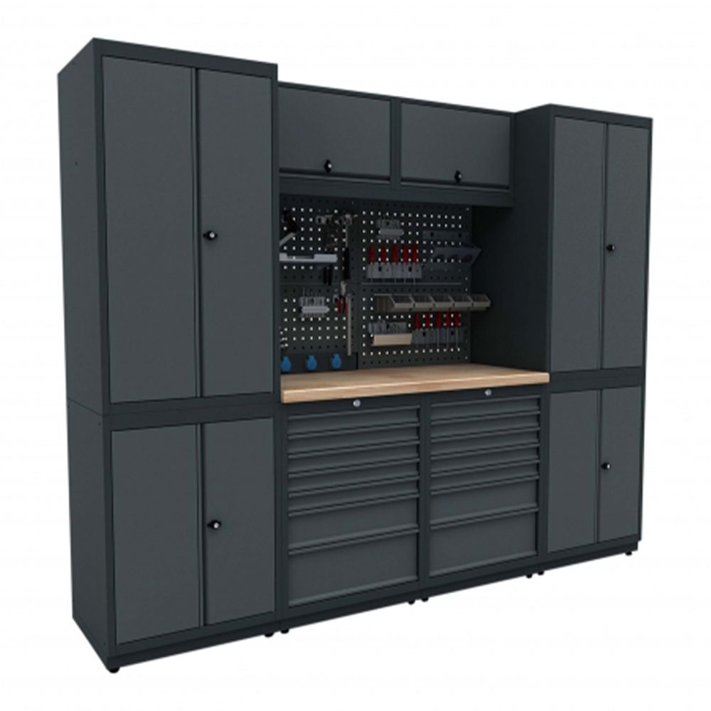 Modulárny nábytok do dielne, zostava s pracovným stolom 2,48m model C