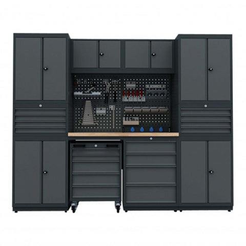 Modulárny nábytok do dielne, zostava s pracovným stolom 2,48 m model F