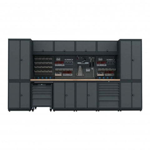 Modulárny nábytok do dielne, zostava s pracovným stolom 3,72 m model G