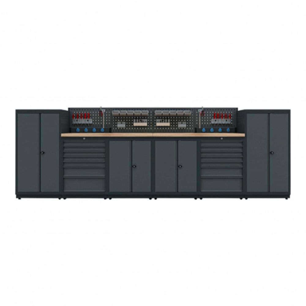 Modulárny nábytok do dielne, zostava s pracovným stolom 3,72m model H