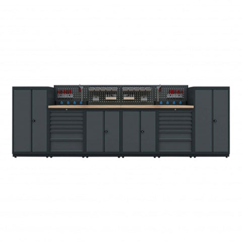 Modulárny nábytok do dielne, zostava s pracovným stolom 3,72m model H