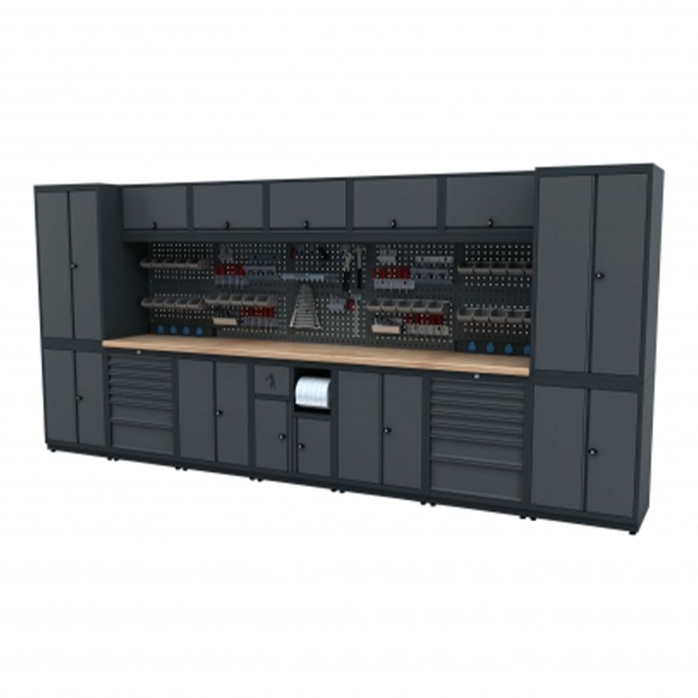 Modulárny nábytok do dielne, zostava s pracovným stolom 4,34m model I