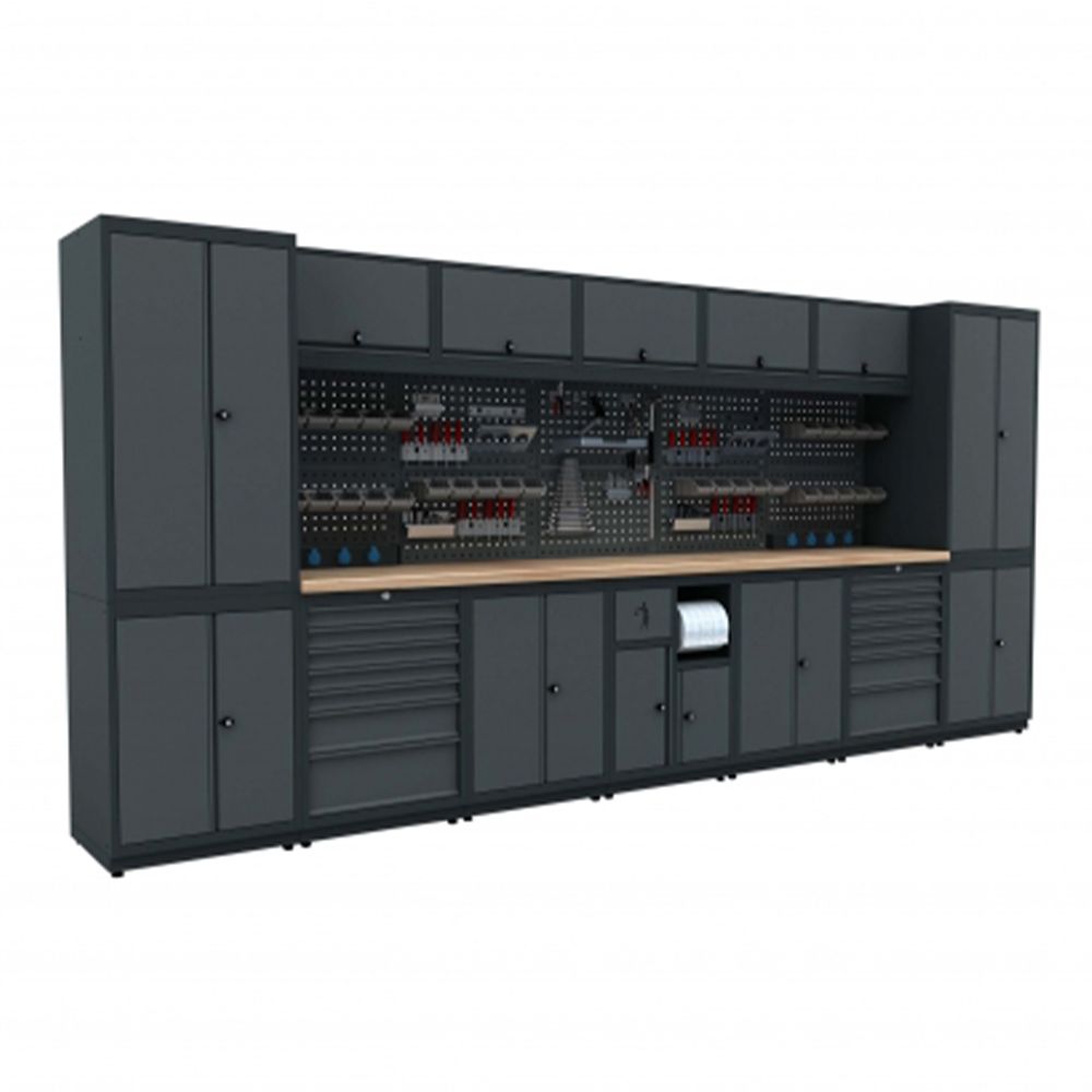 Modulárny nábytok do dielne, zostava s pracovným stolom 4,34m model I