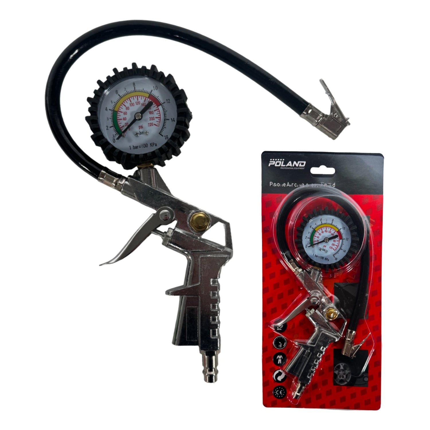 Pištoľ na hustenie pneumatík s manometrom Poland