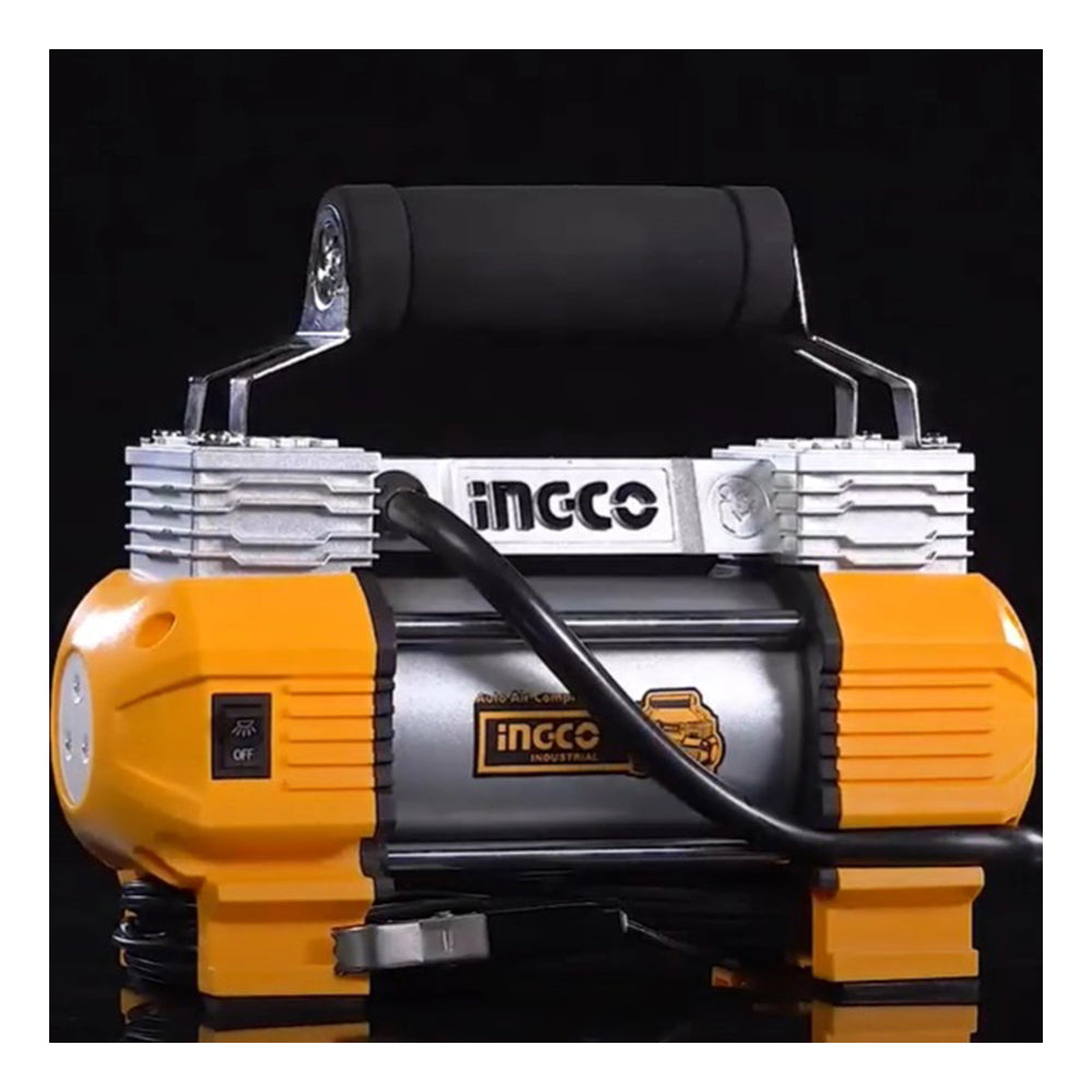 Prenosný elektrický auto kompresor, dvojvalcový, napájanie 12V Ingco