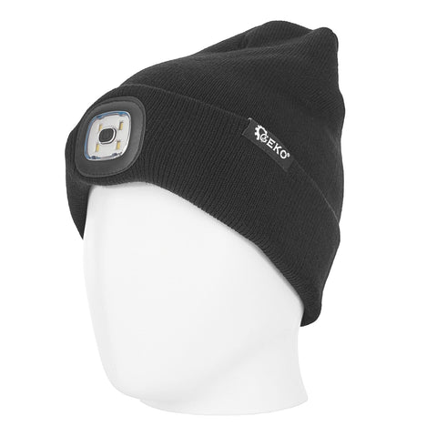 Zimná čiapka s nabíjateľnou LED lampou, čierna