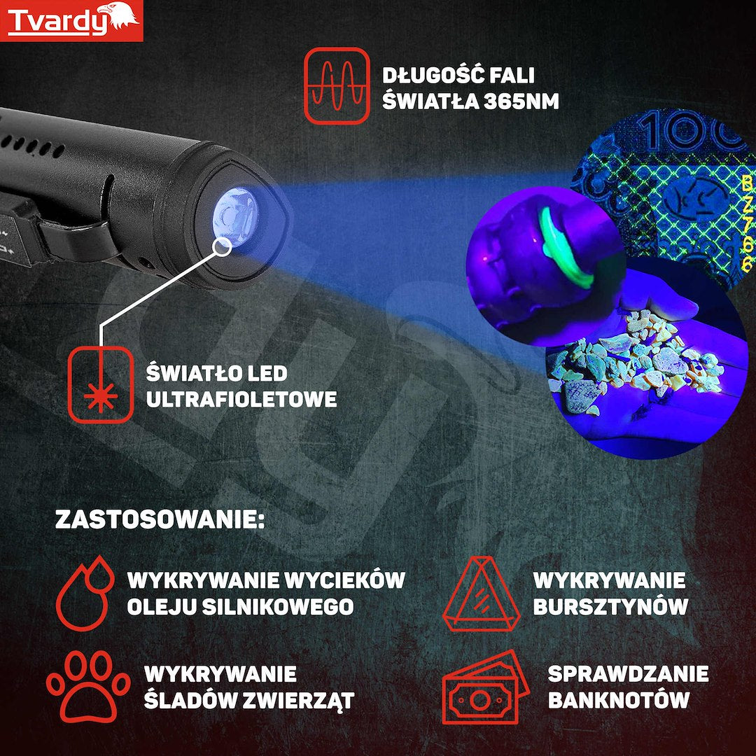 Dielenská pracovná LED COB lampa s laserom, UV svetlom a magnetom, nabíjateľná, 5W, 800mAh, 400lm
