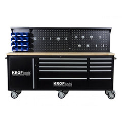 Dielenský pracovný stôl s panelom, 10 zásuviek, drevená pracovná doska 213cm, Kroftools Profesional Portugalsko