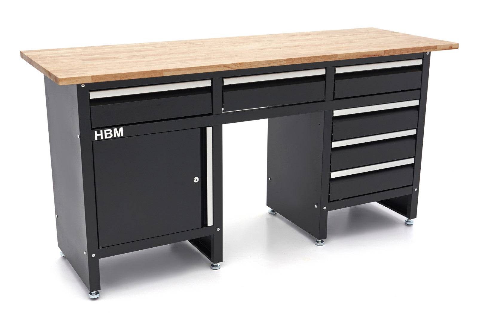 Dielenský pracovný stôl so 6 zásuvkami, 1 dvierkami a drevenou doskou z masívu 171 cm, HBM Machines premium, Holandsko
