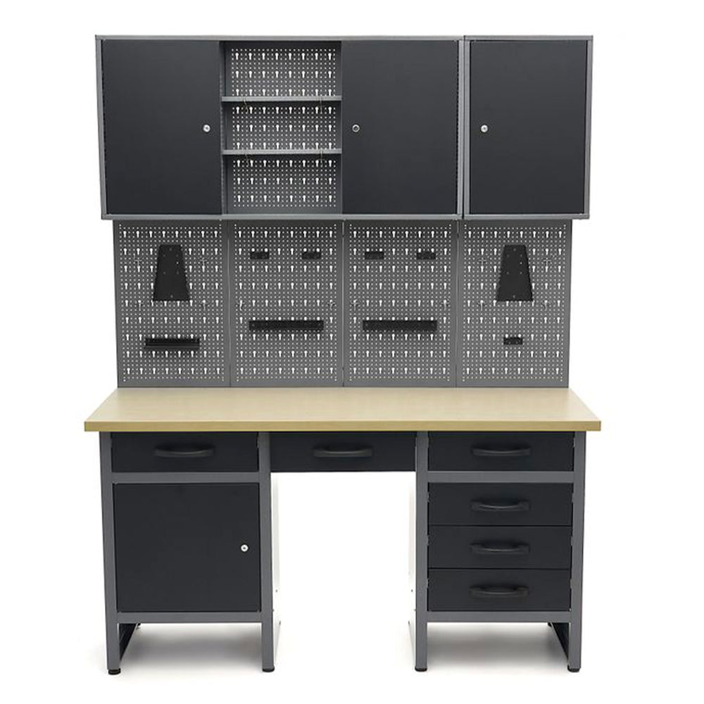 Dielenský pracovný stôl so 6 zásuvkami, panelom na náradie a skrinkami, 160cm, HBM