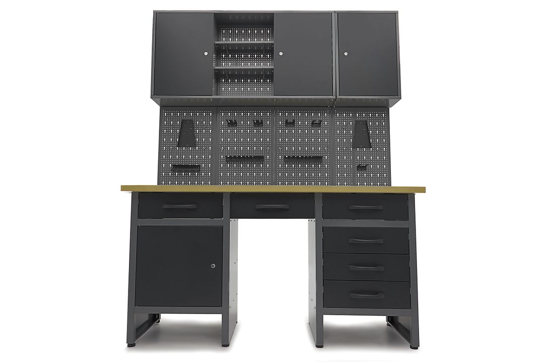 Dielenský pracovný stôl so 6 zásuvkami, panelom na náradie a skrinkami, 160cm, HBM