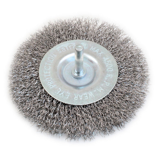 Drôtená kefa - kotúč na vŕtačku, oceľová, so stopkou, 100 x 6mm