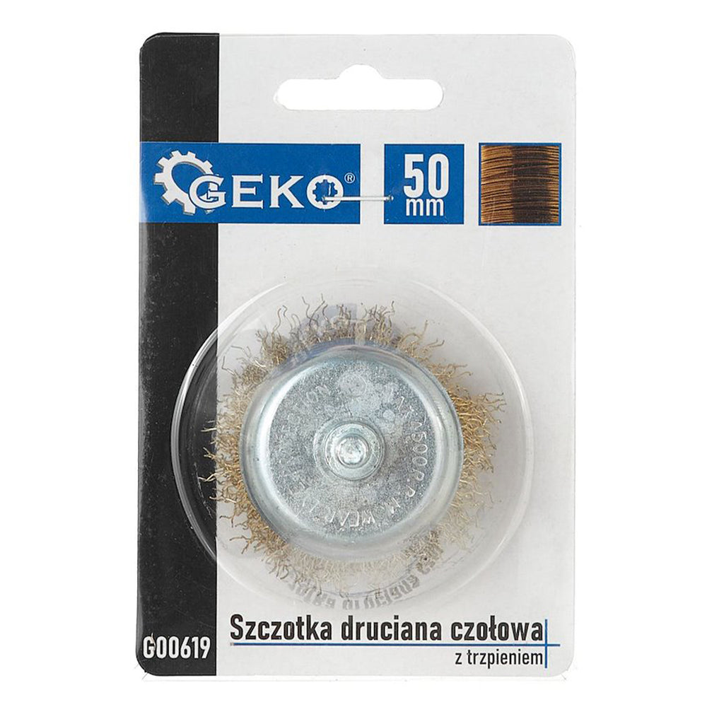 Drôtená kefa - kotúč pre vŕtačku, mosadzná, 50mm, stopka 6mm - na odstraňovanie hrdze, farby a laku