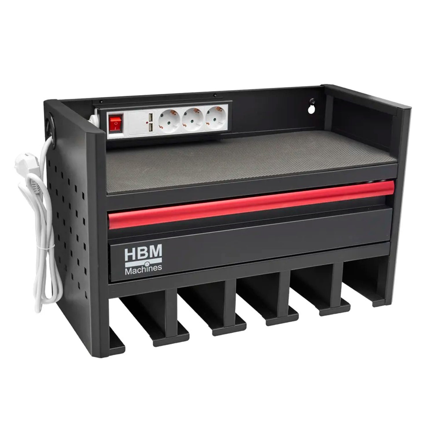 Závesná skriňa - nástenný organizér na elektrické a pneumatické náradie, 1 šuflík, zásuvka 220V