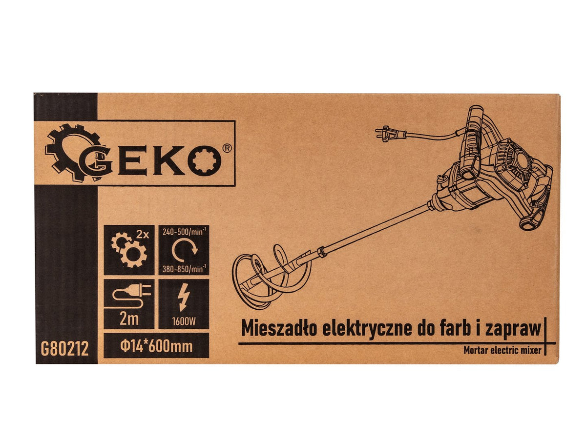 Elektrické miešadlo 1600W, 2 rýchlosti, M14, na farby a maltu, Geko